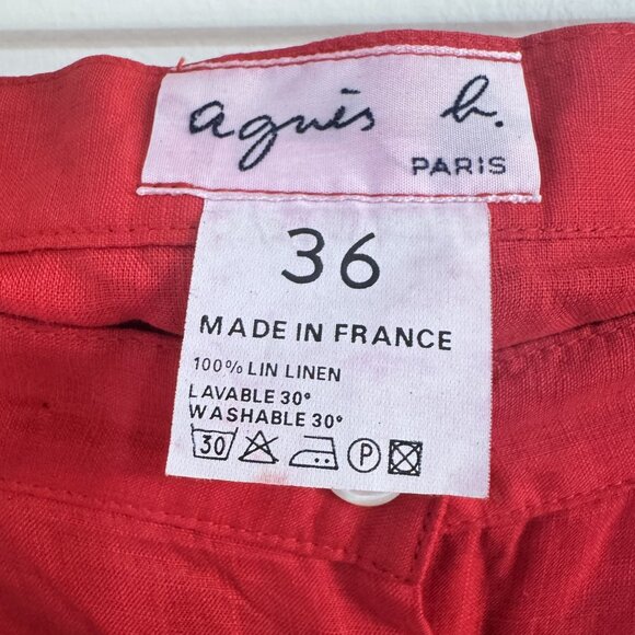 NWT Vintage Agnes B. Linen Skirt Women's Red Pleated Button Up Size 36 US 4 - Picture 5 of 8